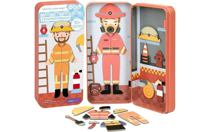mierEdu Kinderspiel Reise-Magnetspielbox – Feuerwehrmann