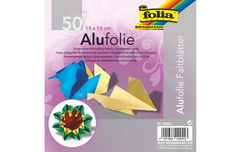 Folia Alu-Faltblätter 15 x 15 cm 90 g/m² Farbig sortiert