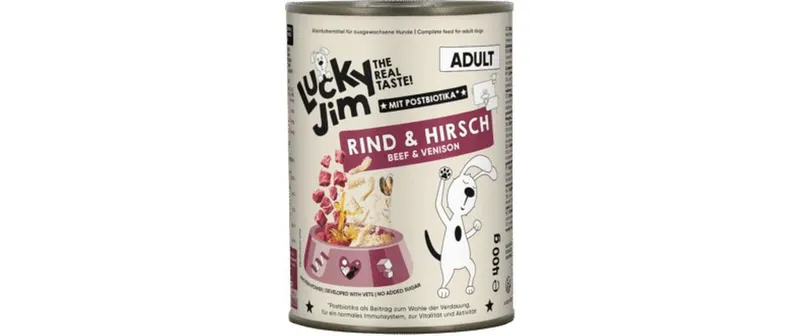 Lucky Jim Nassfutter Adult Rindund Hirsch 400g