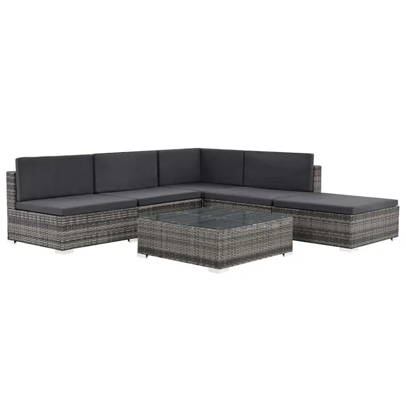 6-tlg. Garten-Lounge-Set mit Kissen Poly Rattan Grau