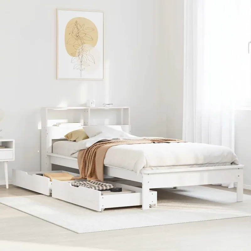 letto in legno massiccio con scaffale senza materasso bianco 100x200 cm pino
