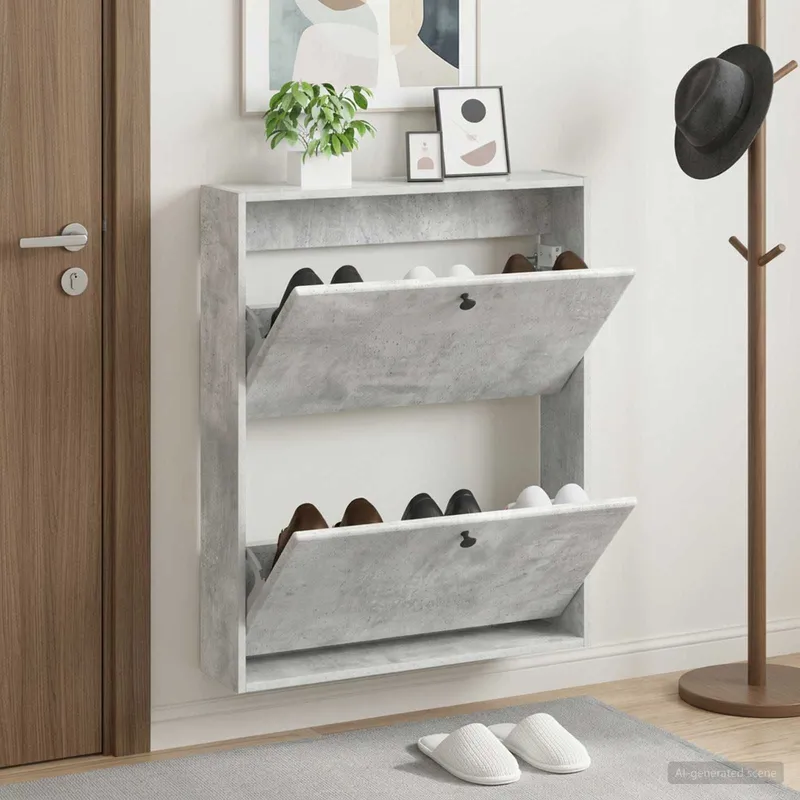 Cabinet à chaussures mural BREDA 71 x 17 x 86 cm Gris béton