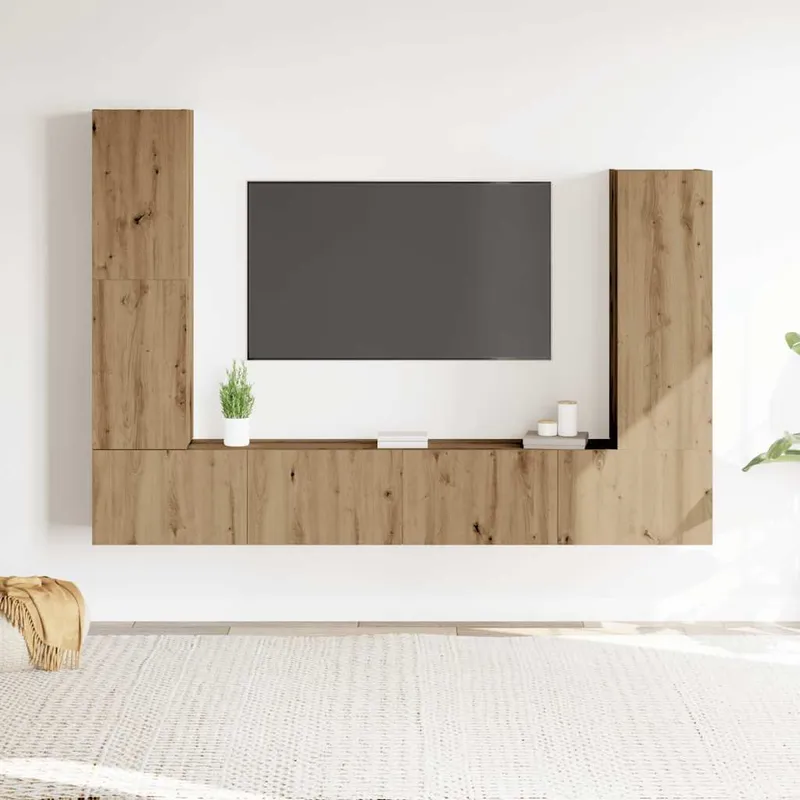 4-tlg. TV-Schrank-Set Wandmontage Artisan-Eiche derivato del legno