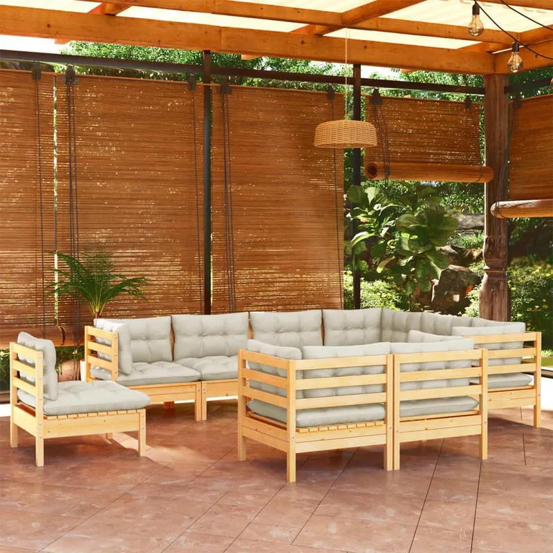 9-tlg. Garten-Lounge-Set mit Creme Kissen legno massiccio pino