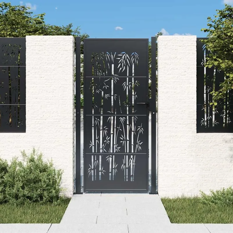 Gartentor Anthrazit 100x200 cm Stahl Bambus-Design