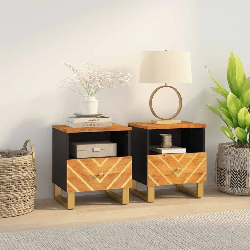 Nachttische 2 pz. marrone e nero legno massiccio Mango