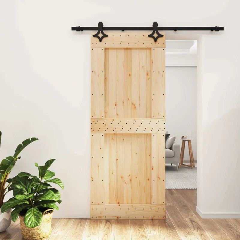 porta scorrevole naturale e nero 85 x 210 cm Massivpino