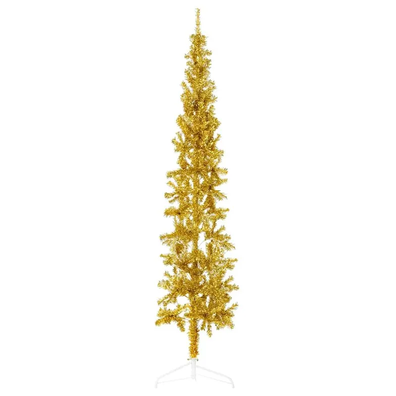 Künstlicher Halb-Weihnachtsbaum mit Ständer Schlank Gold 210 cm