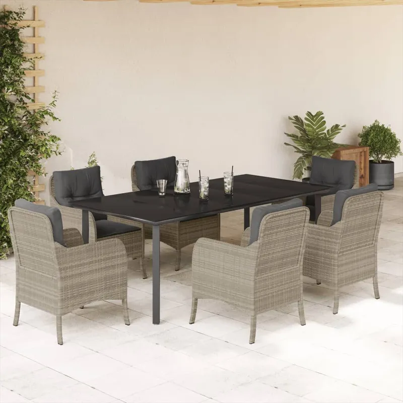 Ensemble à manger de jardin et coussins 7 pcs gris clair rotin