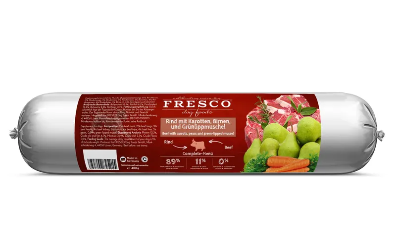 FRESCO Nassfutter BARF Rind mit Karotten, 400 g