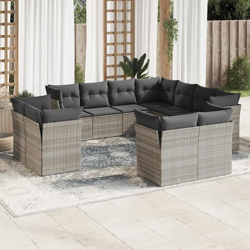 11-tlg. set divano da giardino con cuscini Hellgrau Poly Rattan