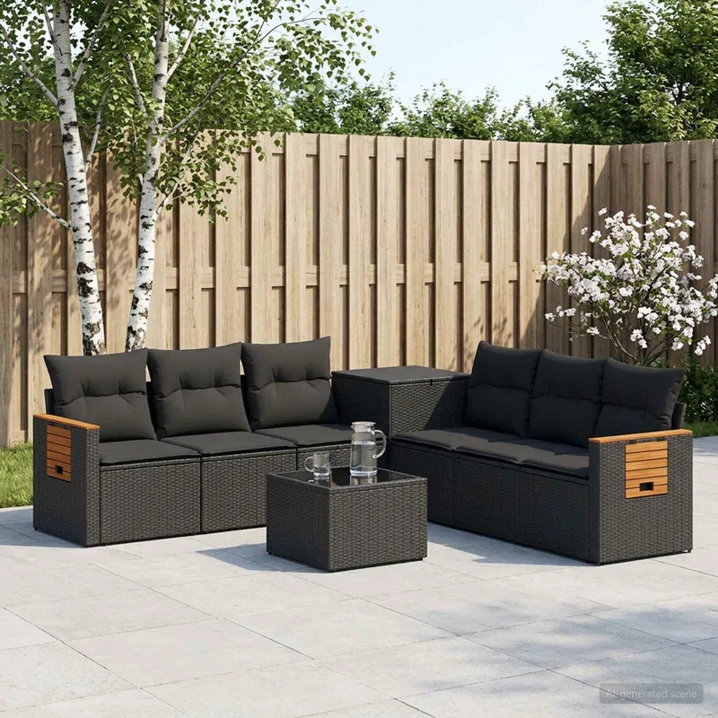 Sofa Set 8 stk. Schwarz Polyrattan und Stahl