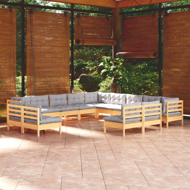 13-tlg. Garten-Lounge-Set mit greyen Kissen solid pine wood