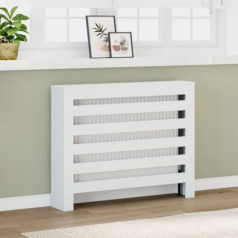 Cache-radiateur blanc 104x20x82 cm bois d'ingénierie
