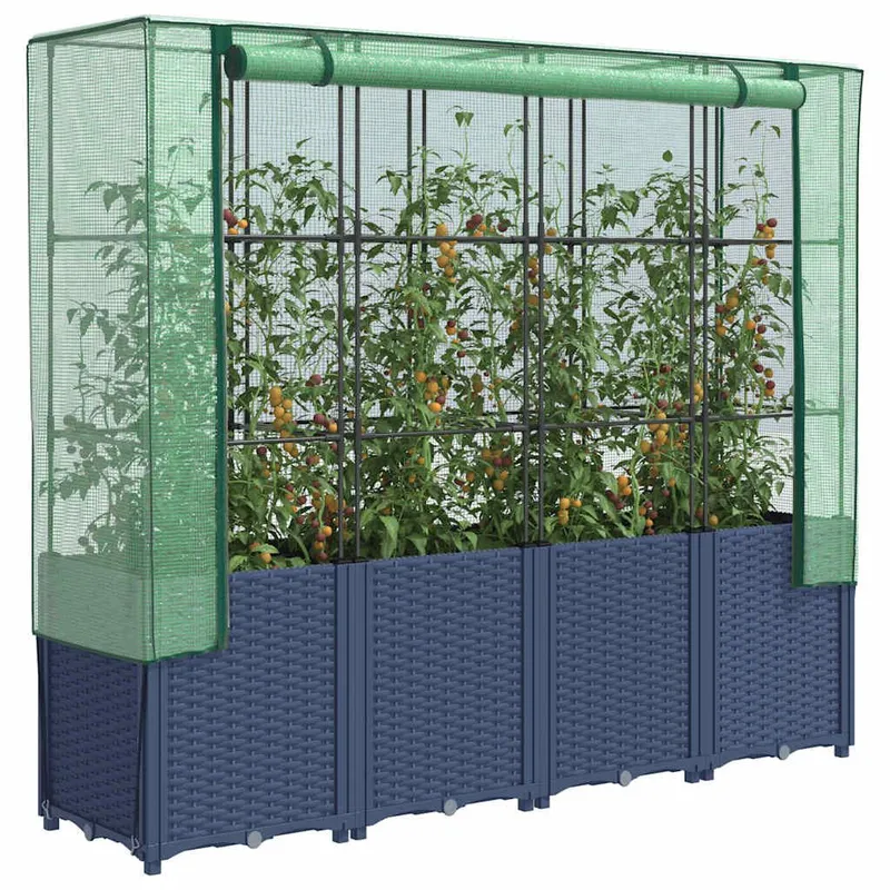 vaso rialzato con Gewächshausabdeckung Rattanoptik 160x40x153 cm
