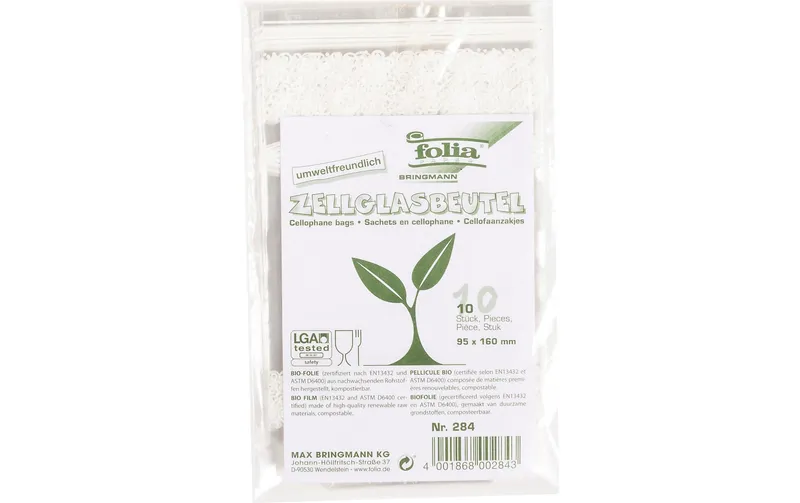 Folia Klarsichttüte Bio mit Boden 95 x 160 mm, 10 Stück
