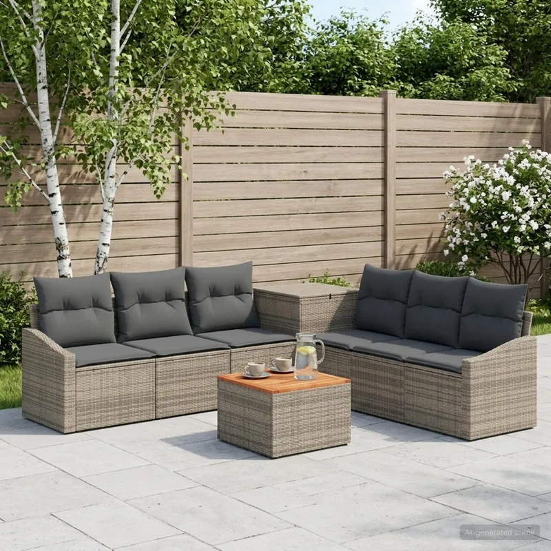 divano Set 8 pz. grigio e grigio scuro polyrattan e acciaio