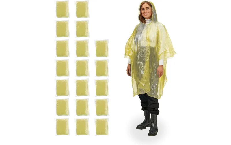 relaxdays Regenponcho 20 Stück, Gelb