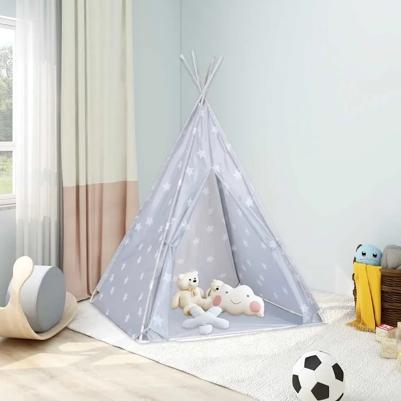 Kinder Tipi-Zelt mit Tasche Polyester grey 115x115x160 cm
