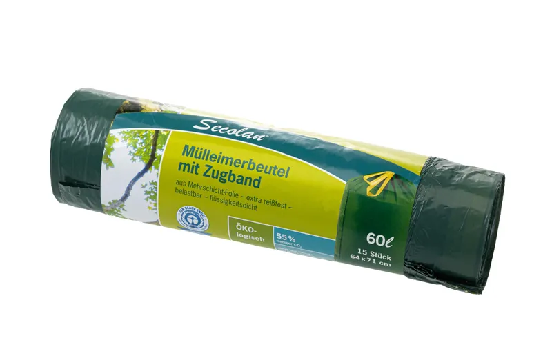 Haushaltsware sacs poubelle pRolle 60 l, 15 pièces, vert