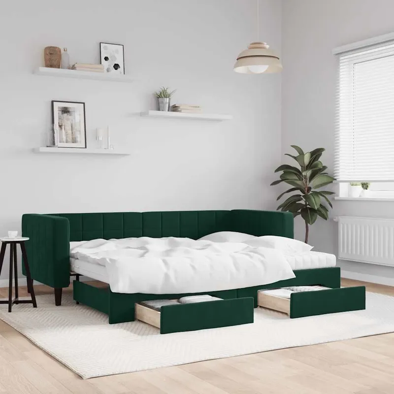 Tagesbett Ausziehbar mit Schubladen Dunkelgrün 80x200 cm Samt