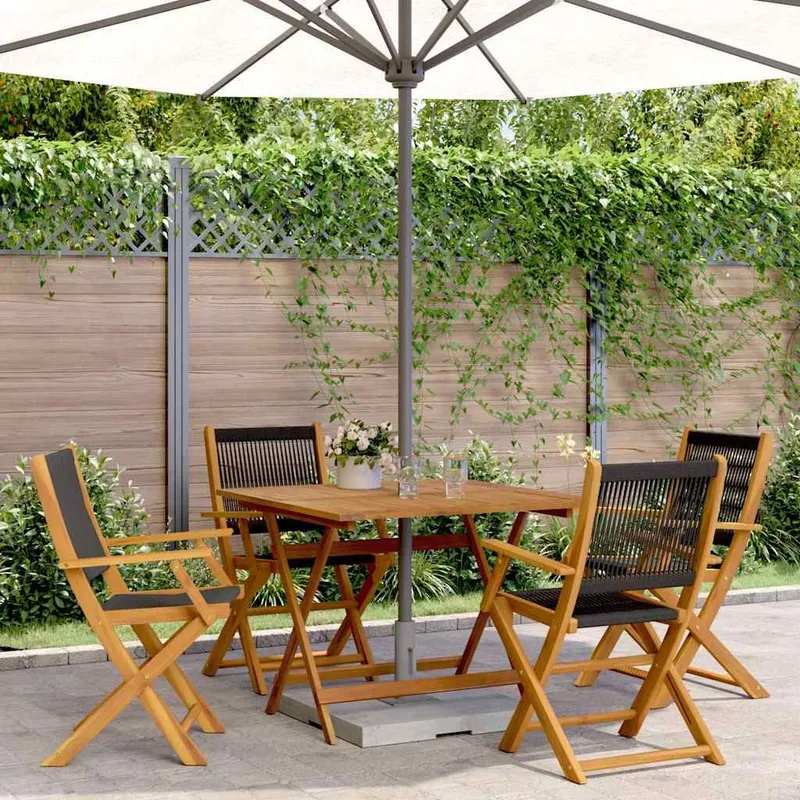 5 pz. set pranzo da giardino Polypropylen e legno massiccio nero