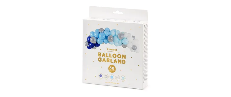 Guirlande de Ballons Partydeco Bleu-Argent 2 m, 60 Ballons