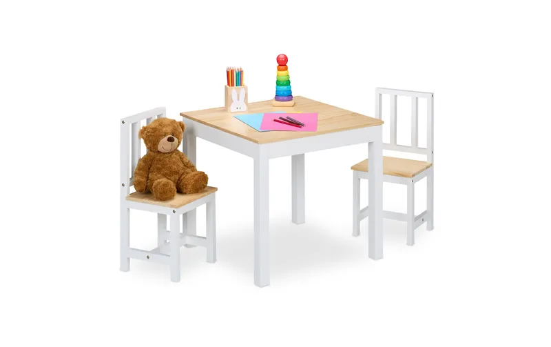 relaxdays Kindersitzgruppe 3-teilig Weiss; Hellbraun