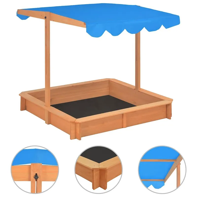 Sandkasten with Verstellbarem roof Tannenholz 115x115x115 cm