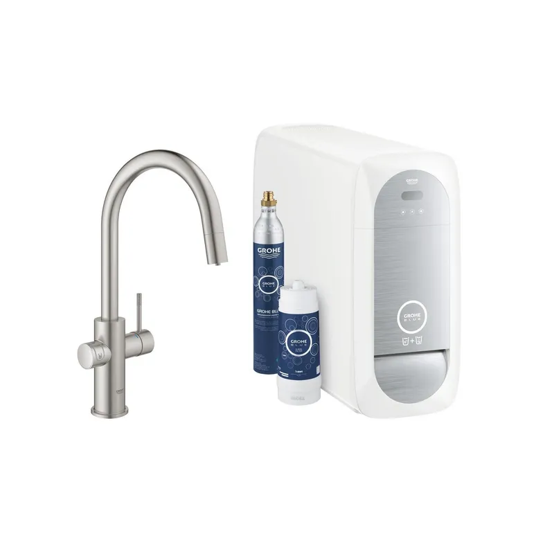 GROHE Küchenarmatur Blue Home C-Auslauf, Starter Kit, Supersteel