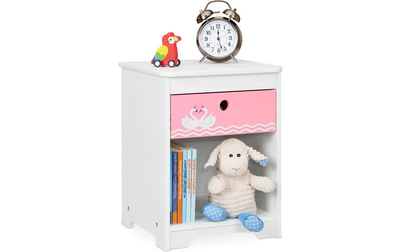 relaxdays Nachttisch für Kinder Schwan 32 x 41 cm
