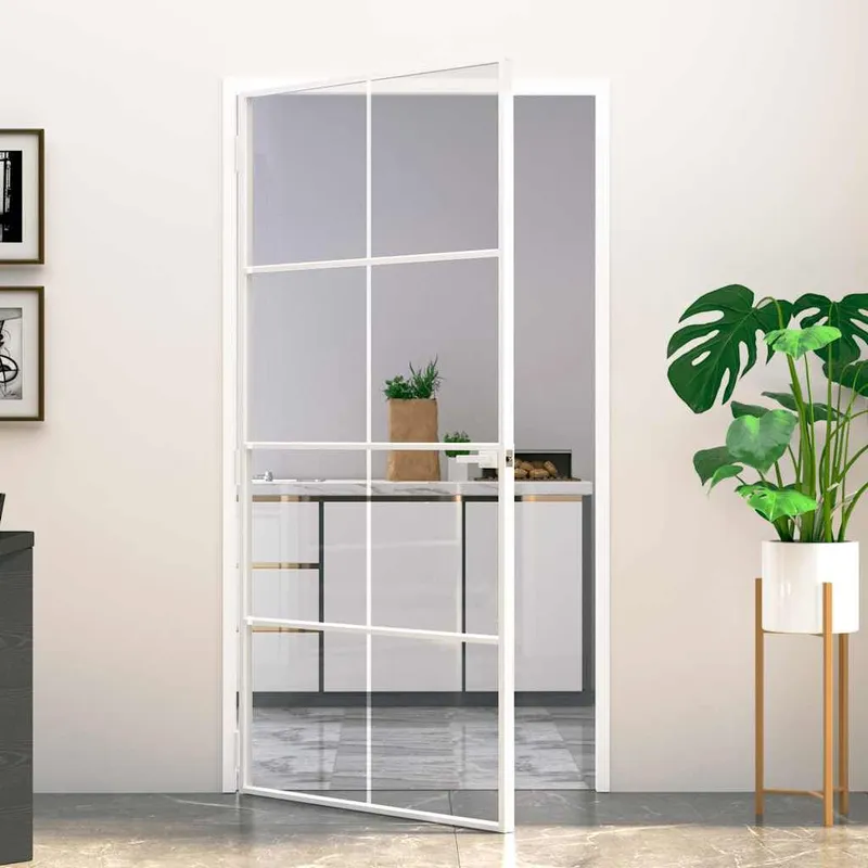 Porte d'intérieur Blanc 102x201,5 cm Trempé verre aluminium fin