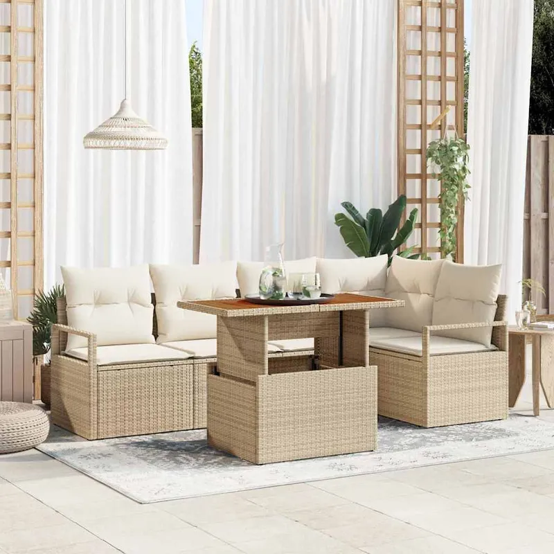 Gartensofa-set 6 stk. 5-Sitzanzahl Beige und Creme