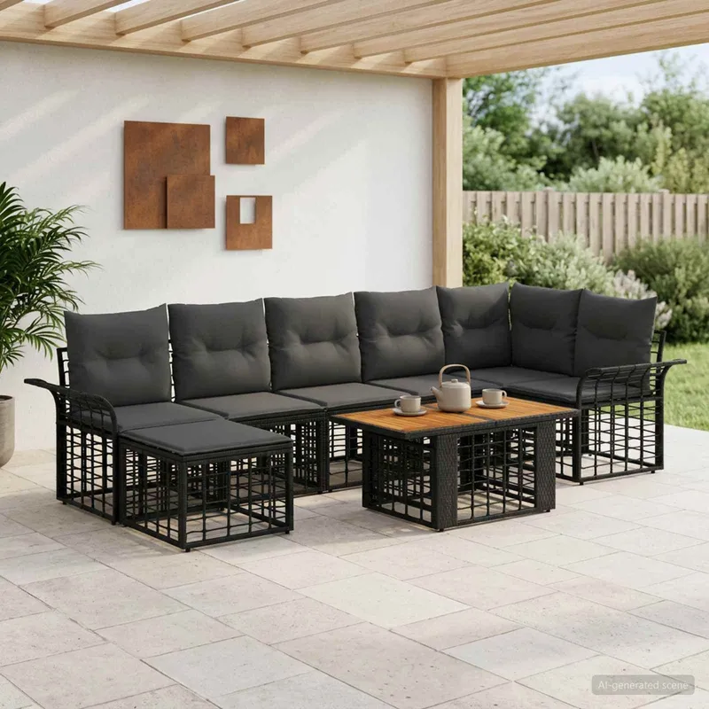 Gartensofa-set 8 stk. Schwarz und Dunkelgrau Poly-Rattan