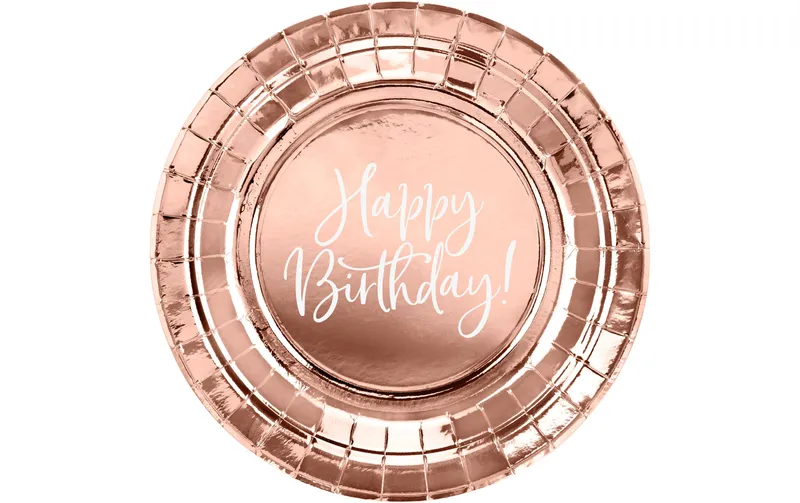 Partydeco Einwegteller Happy Birthday 18 cm, 6 pezzi, Rosegold