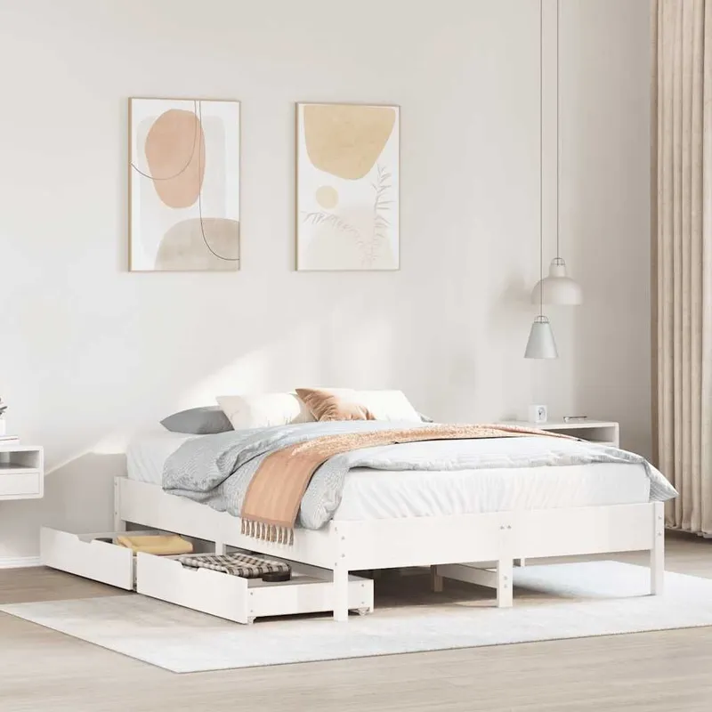 Cadre de lit sans matelas blanc 150x200 cm bois de pin massif