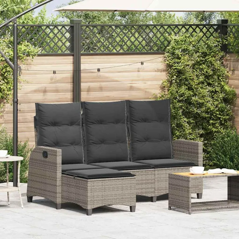 Gartensofa mit Liegefunktion Kissen L-Form grigio Poly Rattan
