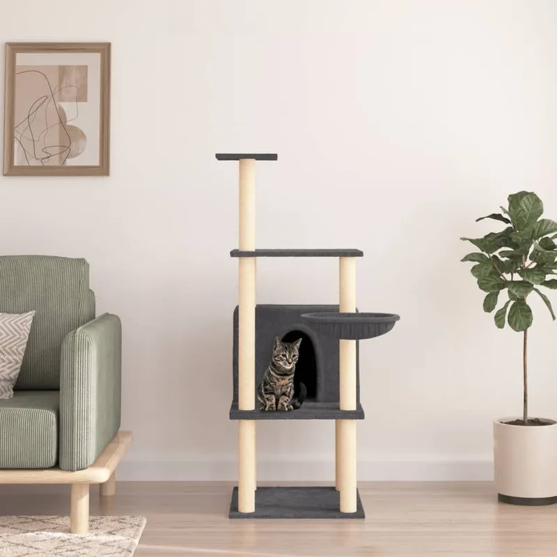 Kratzbaum con Sisal-Kratzsäulen grigio scuro 132 cm