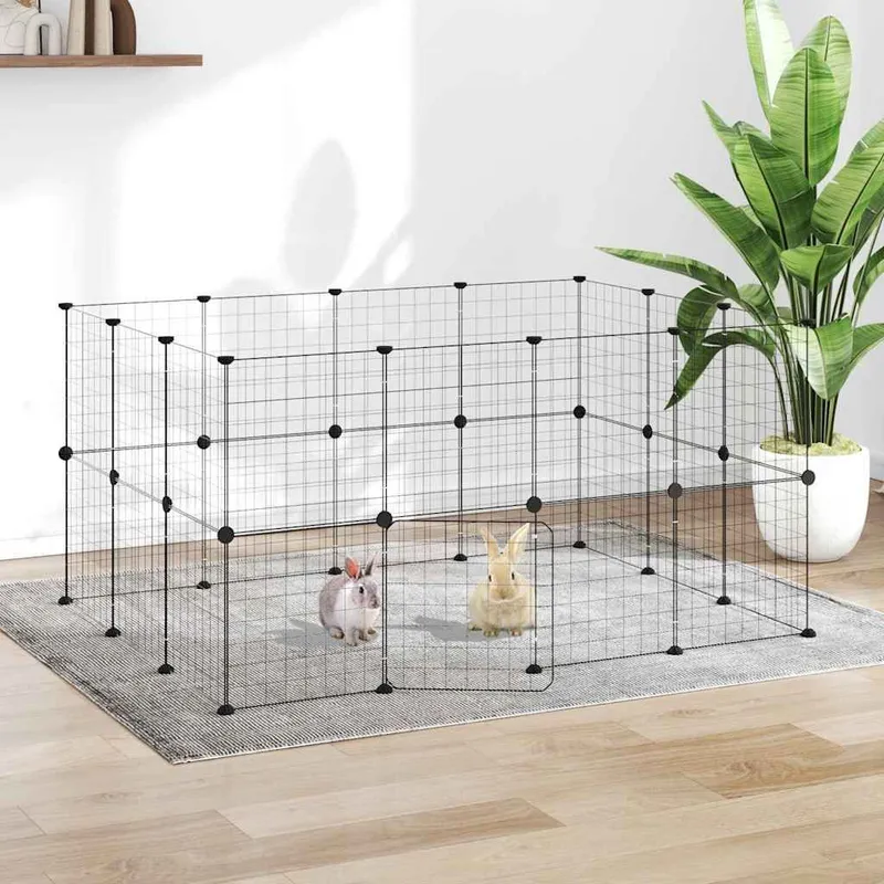 Cage animaux de compagnie à 28 panneaux et porte Noir 140x105x70 cm