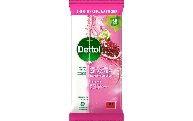 Dettol Allzweck-Reinigungstücher Granatapfel & Limette 60 pezzi