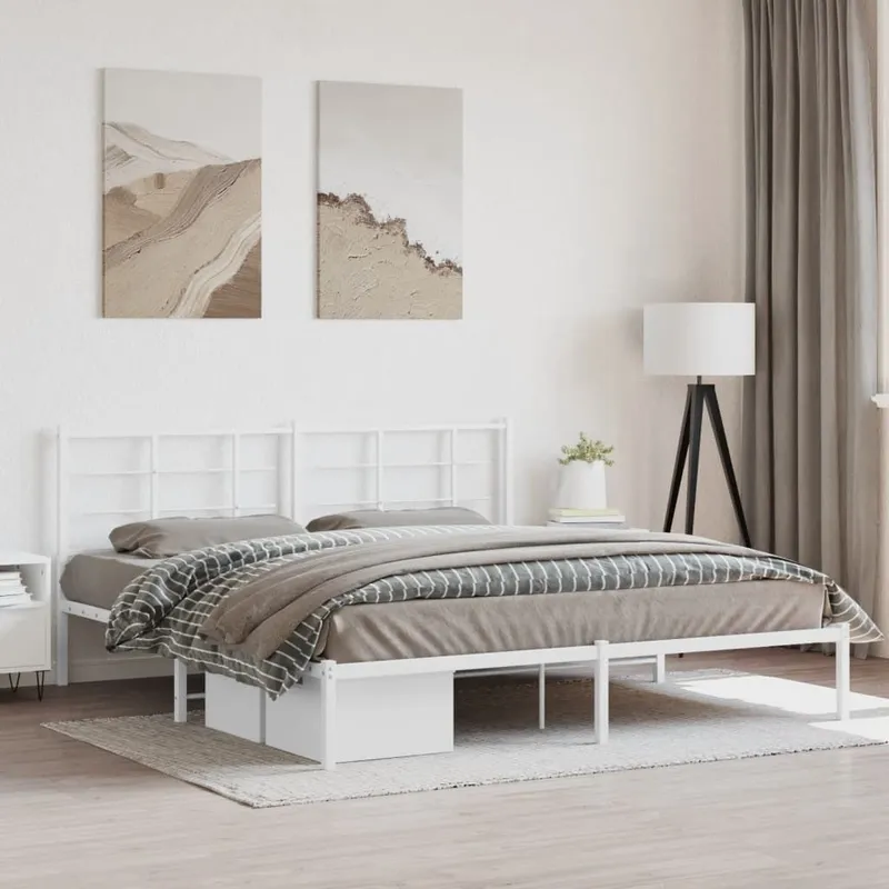 Bettgestell mit Kopfteil Metall bianco 180x200 cm