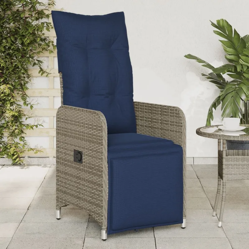 Gartensessel Verstellbar mit Kissen Grau Poly Rattan