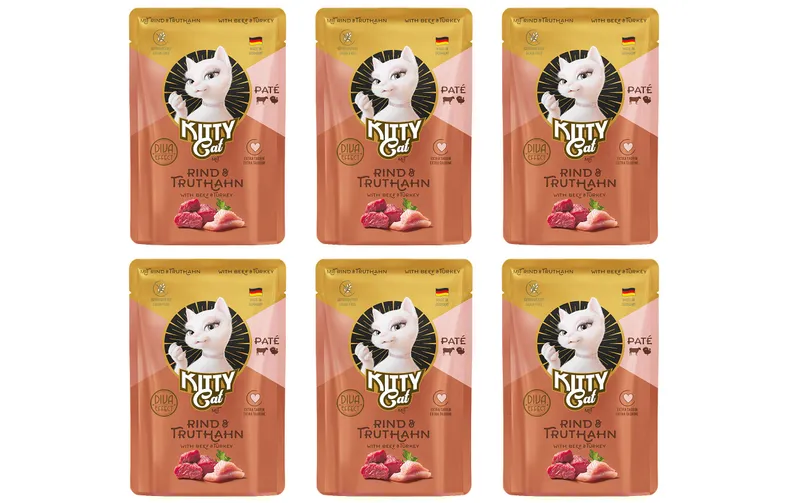 KITTY Cat Nassfutter KittyCat Paté Pouch Rind, Truthahn 6 x 85 g