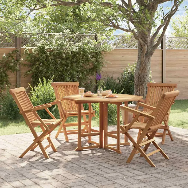 Ensemble à manger d'extérieur pliable 5 pcs Bois solide de teck