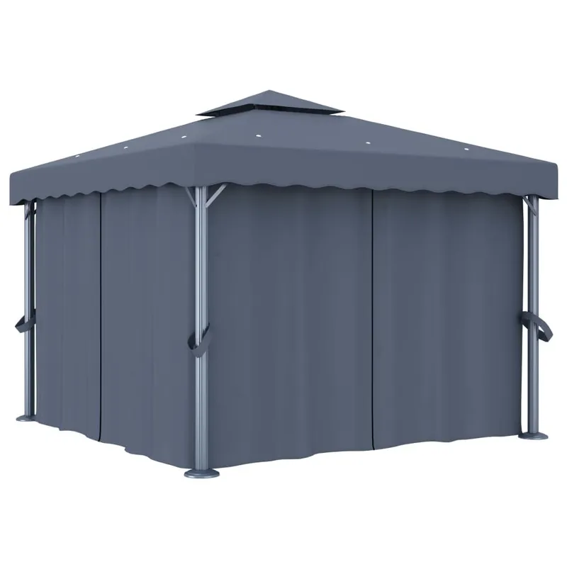 Pavillon mit Vorhang 3x3 m anthracite Aluminium