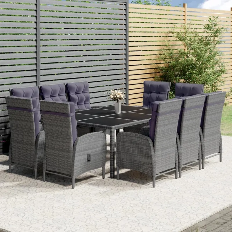 11-tlg. Garten-Essgruppe Poly Rattan Grau