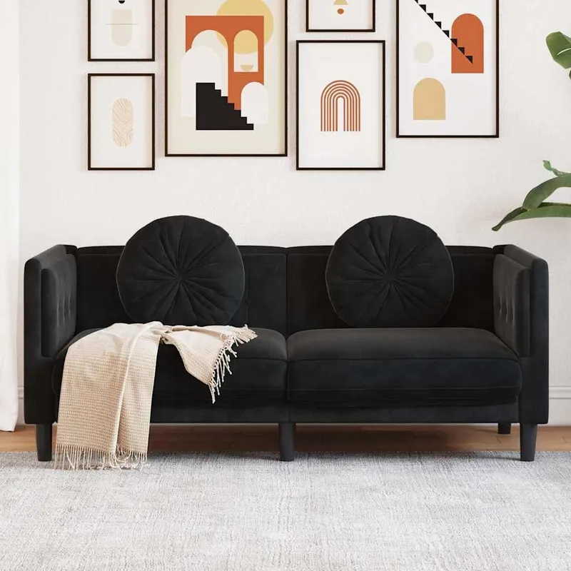 Sofa mit Kissen 2-Sitzer nero Samt
