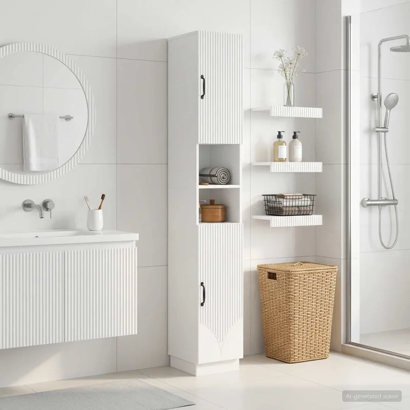 Badezimmerschrank mit offenem Regal HOORN Hochglanz bianco