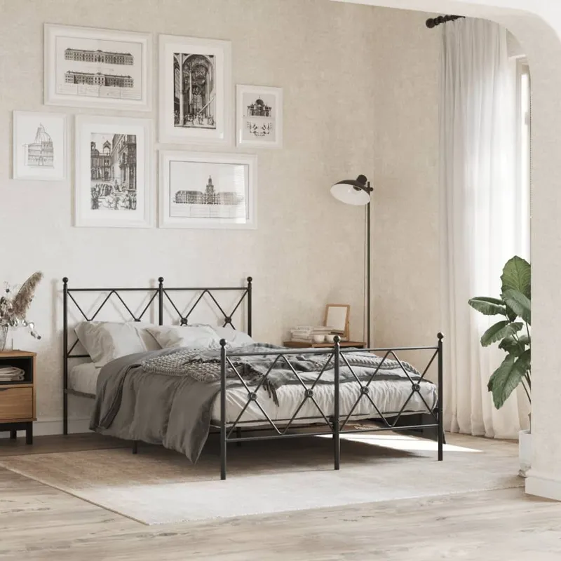 struttura letto con testiera e pediera metallo nero 120x190 cm