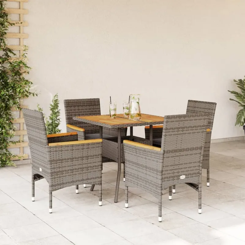 5-tlg. Garten-Essgruppe mit Kissen grey Poly Rattan Akazie
